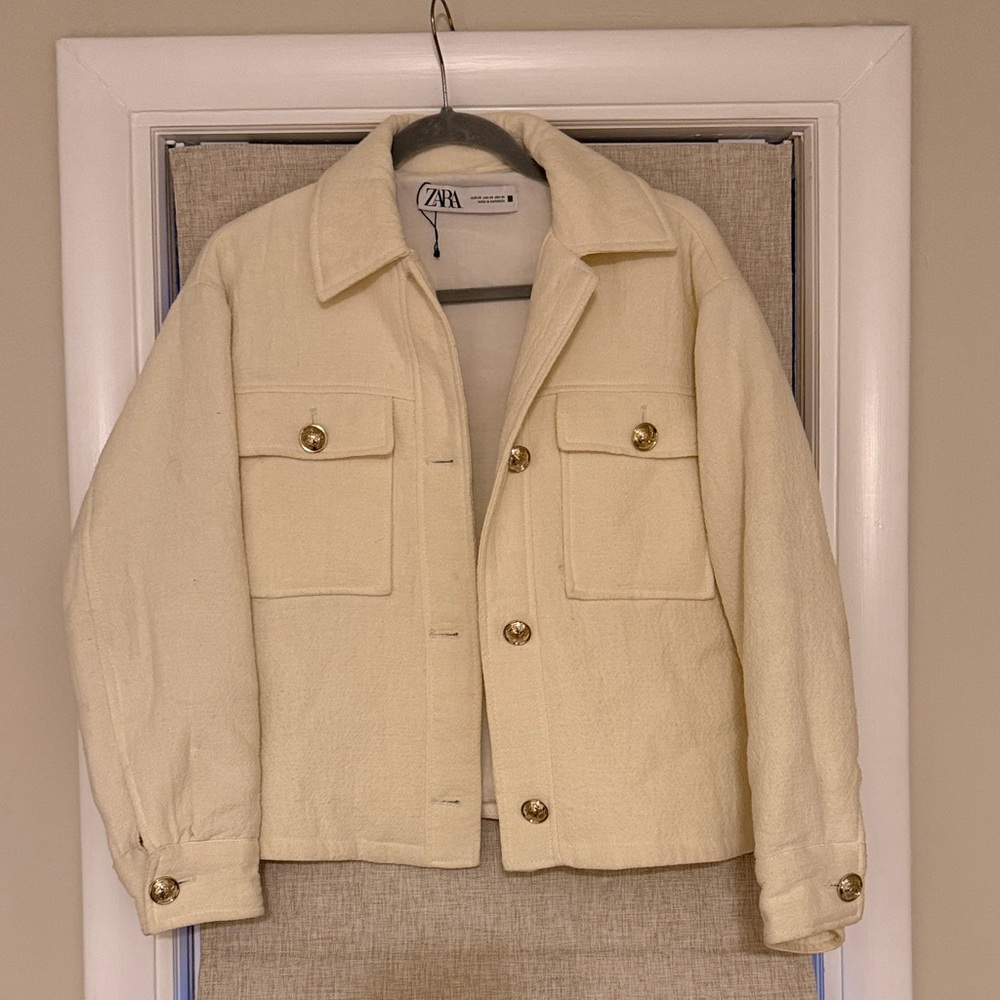 Zara Ivory Jacket with Metallic Accents